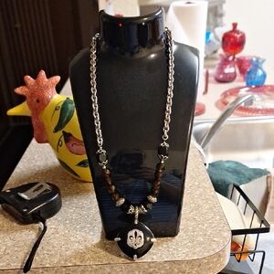 Black and Silver Fleur-de-Lis Pendant Brighton  Necklace